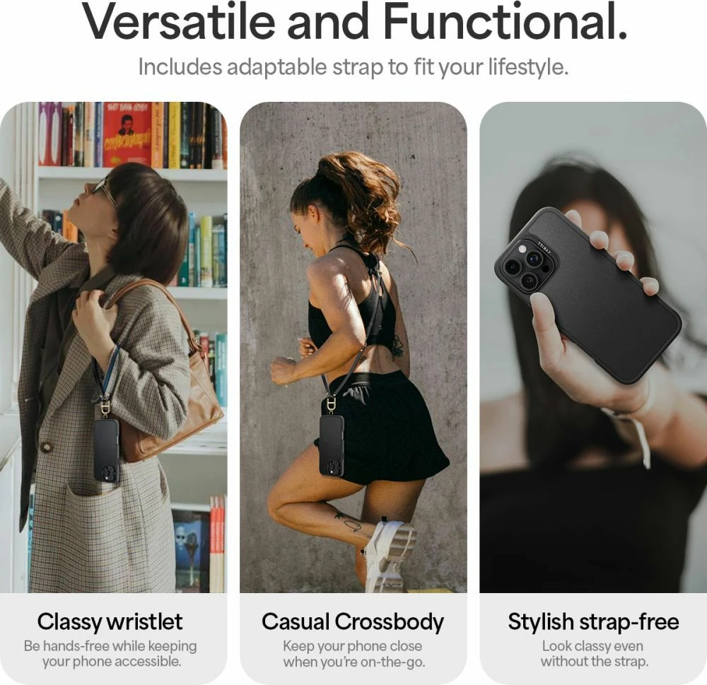 Mbështjellës Spigen Cyrill Classic Charm MagSafe për iPhone 16 Pro Max, i zi, me rrip