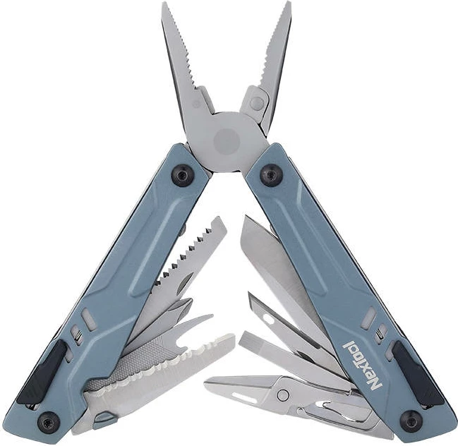 Multitool Nextool NE20045, 15 vegla + set bitash, argjendt/blu