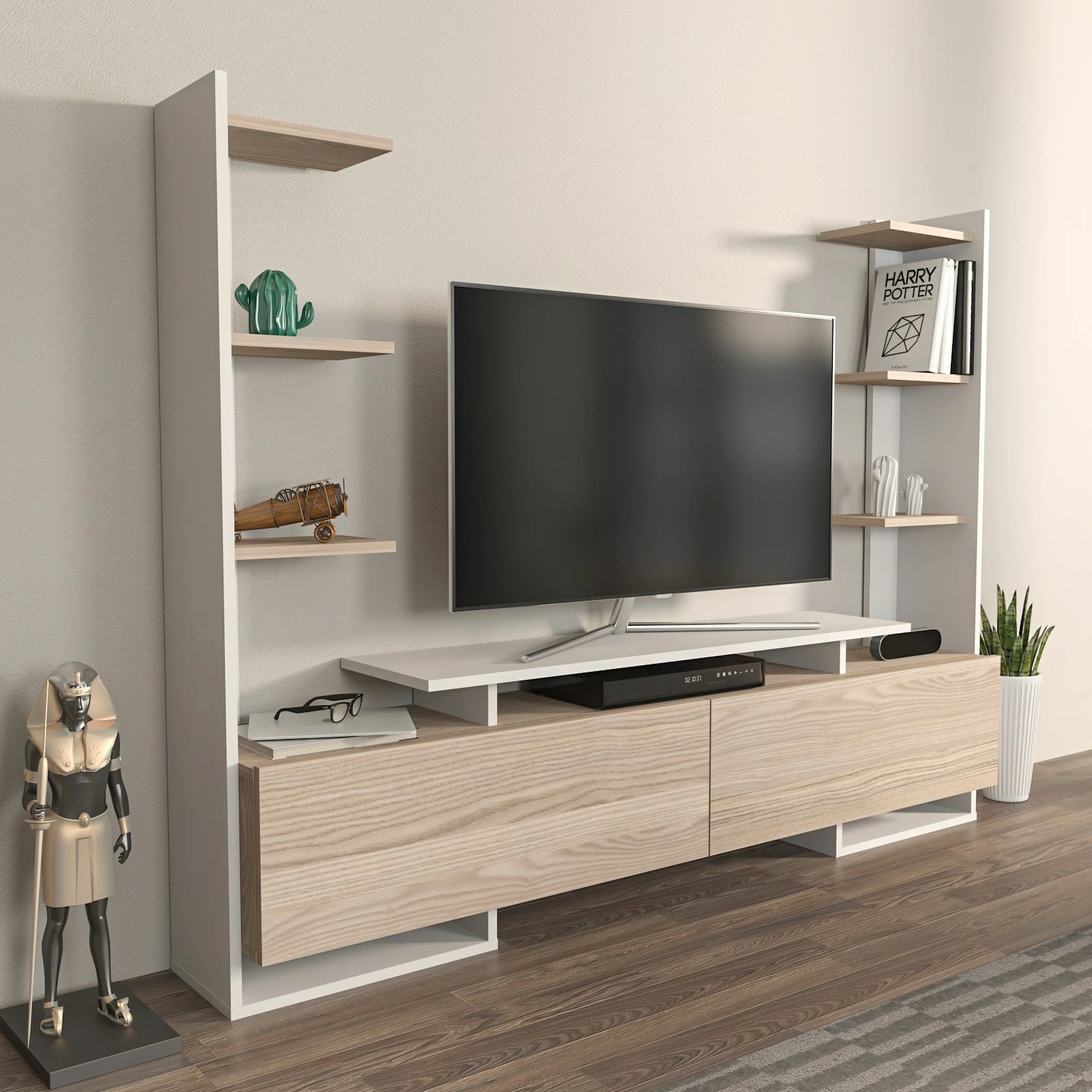 Komodë TV Hanah Home, Ava, e bardhë dhe lis