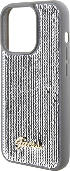Mbështjellës Guess Sequin Script Metal për iPhone 15 Pro Max, argjend
