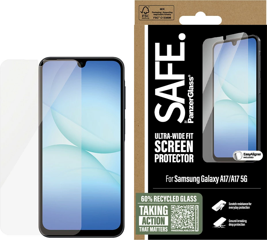 Mbrojtës ekrani PanzerGlass SAFE. Ultra-Wide Fit për Samsung Galaxy A17 4G/A17 5G, transparent