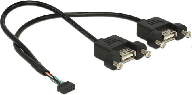 Kabëll USB DeLOCK 84832, USB 2.0 header 10-pin në 2x USB-A femër, 25 cm, i zi