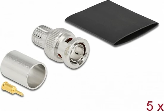 Konektor BNC DeLOCK për krimpim RG-11, Male, 75Ω, set 5 copë, çelik inox
