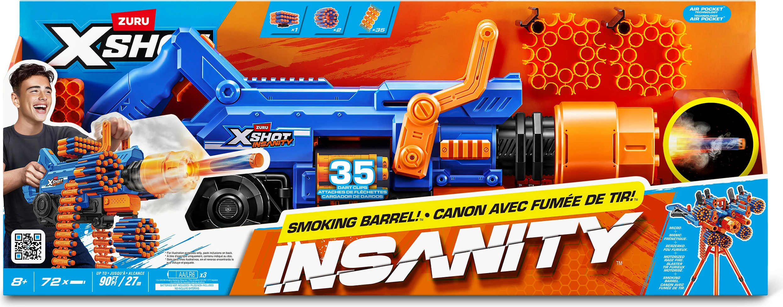 Blaster lodër ZURU XSHOT Insanity Smoking Barrel, 72 shigjeta, 30 m, me dritë/tym, i kaltër
