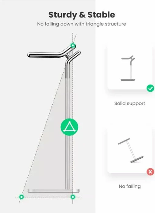 mbajtëse kufjesh UGREEN 80701, alumin metalike, e rregullueshme, 287 mm, argjend/e zezë