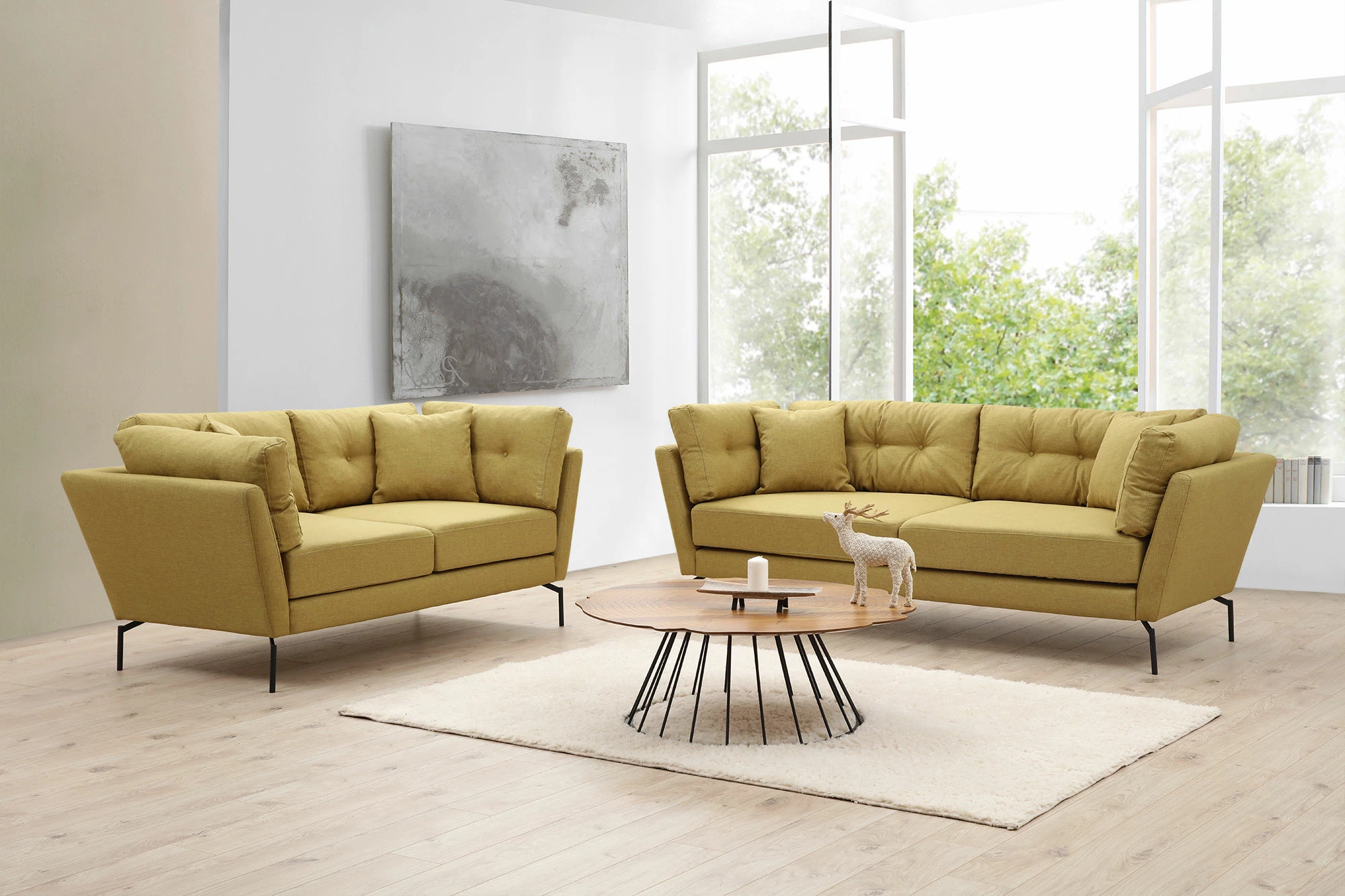 Divan treshe Atelier del Sofa, ngjyrë e verdhë-jeshile, Mapa