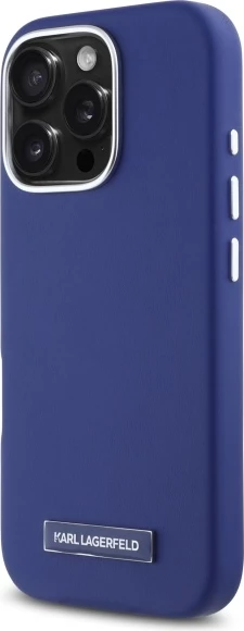 Mbështjellës Karl Lagerfeld FW Metal Plate MagSafe për iPhone 16 Pro Max, Blu