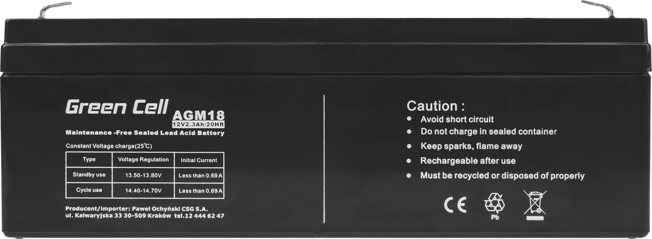 Bateri UPS Green Cell AGM18 12 V 2.3 Ah e zezë