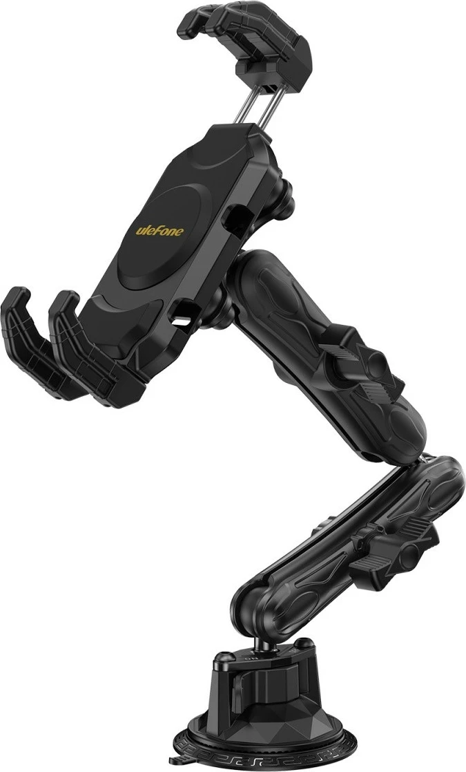 Mbajtëse makinës për tablet/telefon, Ulefone Armor Mount Max UF-AMMAX, kapëse vakumi 360° me krah teleskopik, alumini, pajtueshmëri universale, e zezë