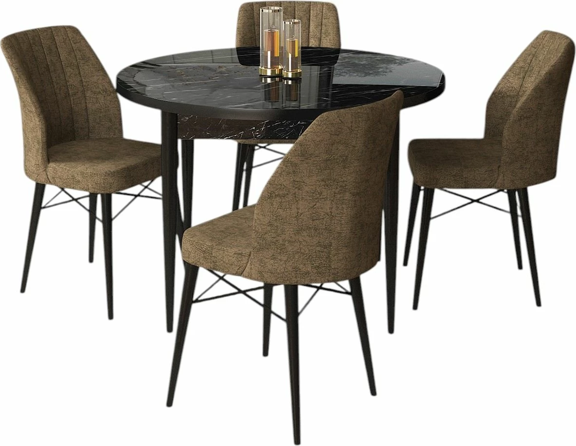 Tavolinë me karrige, 5 copë, Skye Decor Rox, mermer i zi, kafe