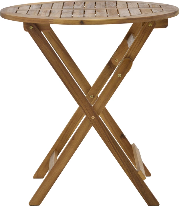 Tavolinë me karrige për terasë, druri akacie, Fatel-Carpuva, set prej 3 copash, palosëse, D70x74cm