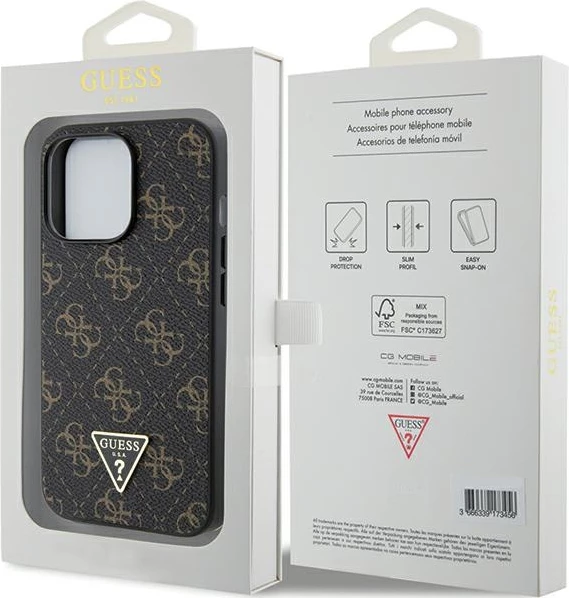 Mbështjellës Guess 4G Triangle Metal Logo për iPhone 14 Pro Max, i zi