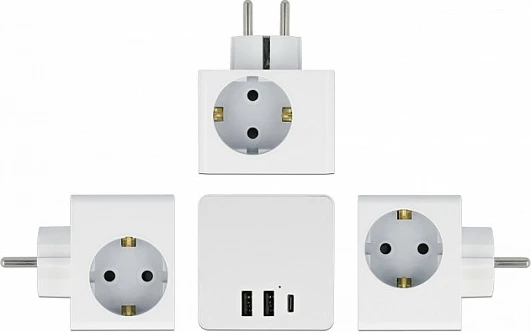 Adapter prizash kub DeLOCK Multi Socket Cube 3-dalje Type F, 3x USB, 16A, 3680W, i bardhë