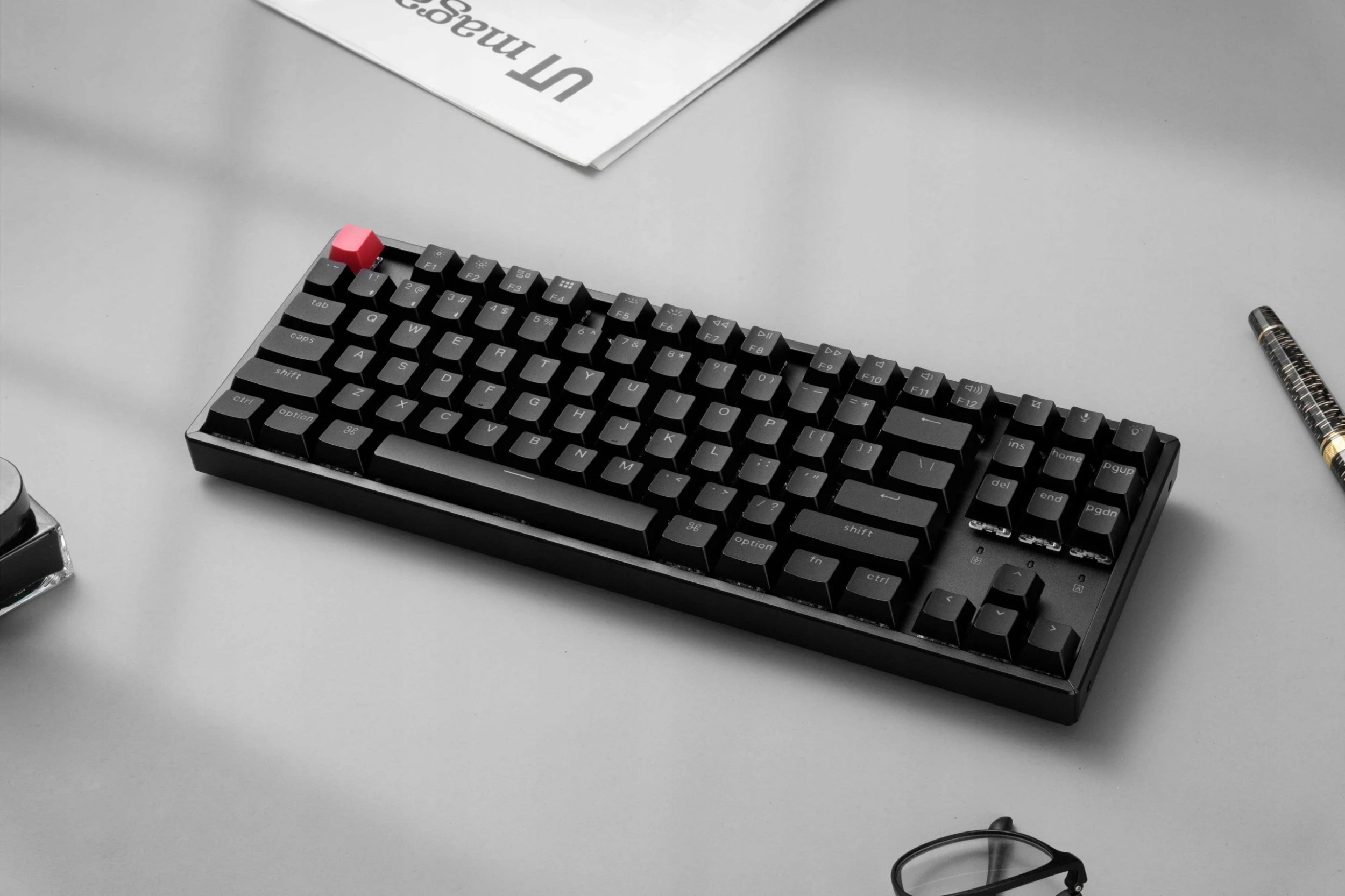 Tastierë mekanike Keychron K8 QMK (Version 2) TKL, Wireless Bluetooth 5.2/USB-C, RGB, Hot-swappable, Super Brown, PBT, kornizë alumini, US INTL, e zezë