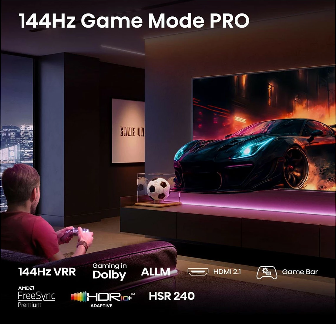 Smart TV Hisense 43E77Q PRO, 43", 4K QLED, 144Hz, Wi‑Fi, e zezë