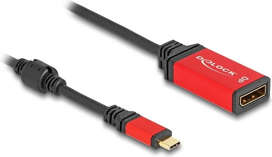 Adapter DeLOCK USB-C në DisplayPort 1.4, 0.2m, 8K 30Hz, HDR, kuqe/zi