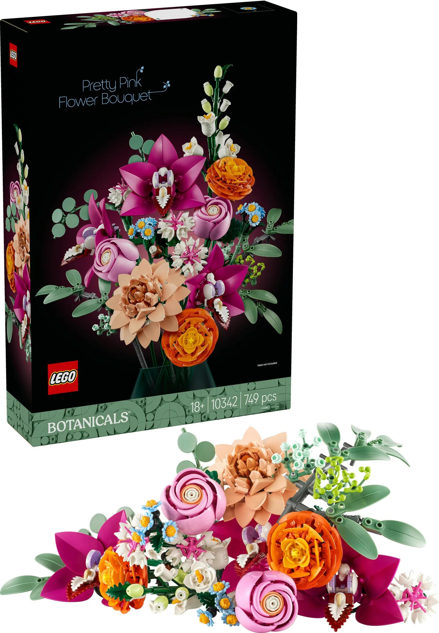 Set ndërtimi LEGO Botanicals Schöner Rosafarbener Blumenstrauß 10342, shumëngjyrësh