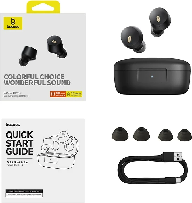 Kufje Baseus Bowie E18, TWS, Bluetooth, USB Type-C, të zeza