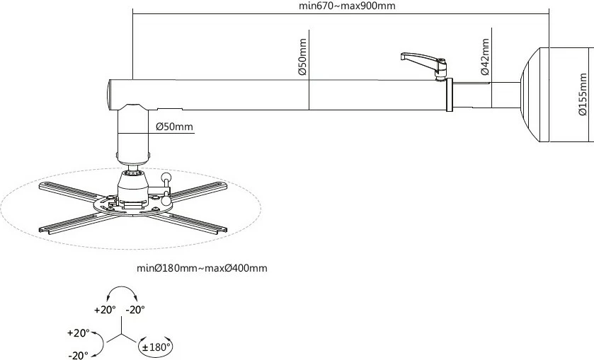 Mbajtës muror për projektor të shkurtër EQUIP, 26 kg, Çelik, i zi
