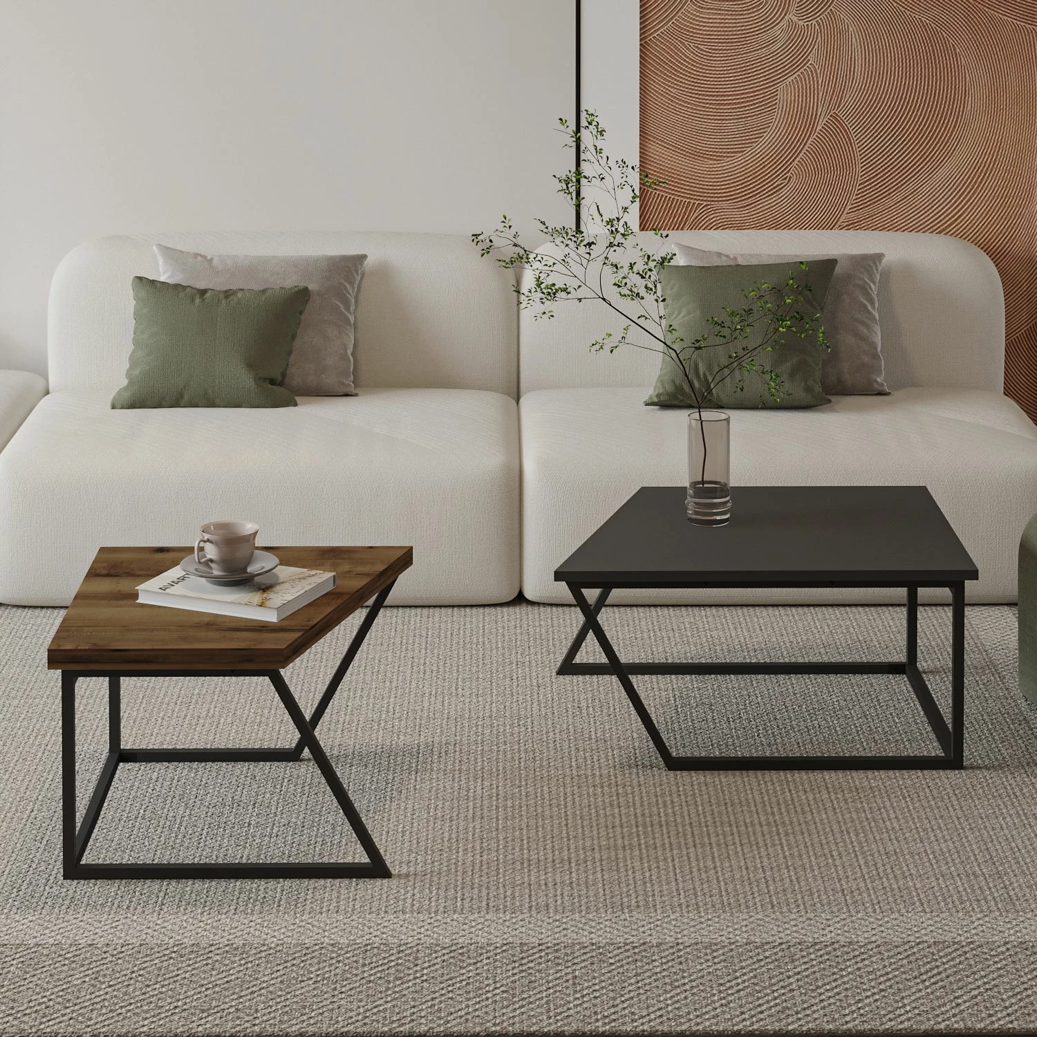 Set tavolinash kafeje Skye Decor, Verona P0024623, antracit, arrë rustike