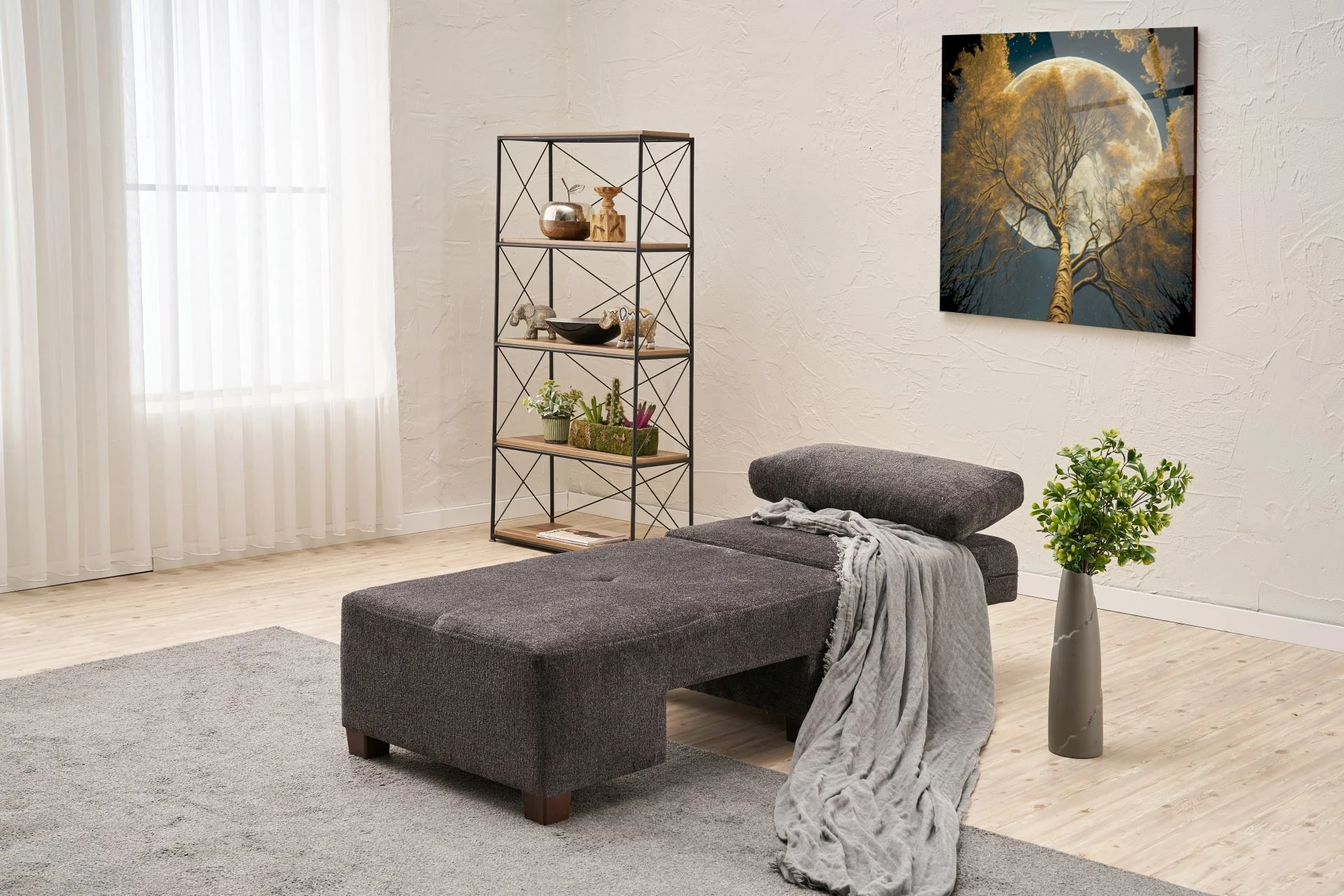 Krevat-kolltuk një vendësh, Atelier del Sofa, Perenna Chenille, antracit, pjesa e majtë