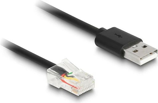 Kabllo spirale DeLOCK RJ50 në USB 2.0 Type-A, 2 m, e zezë