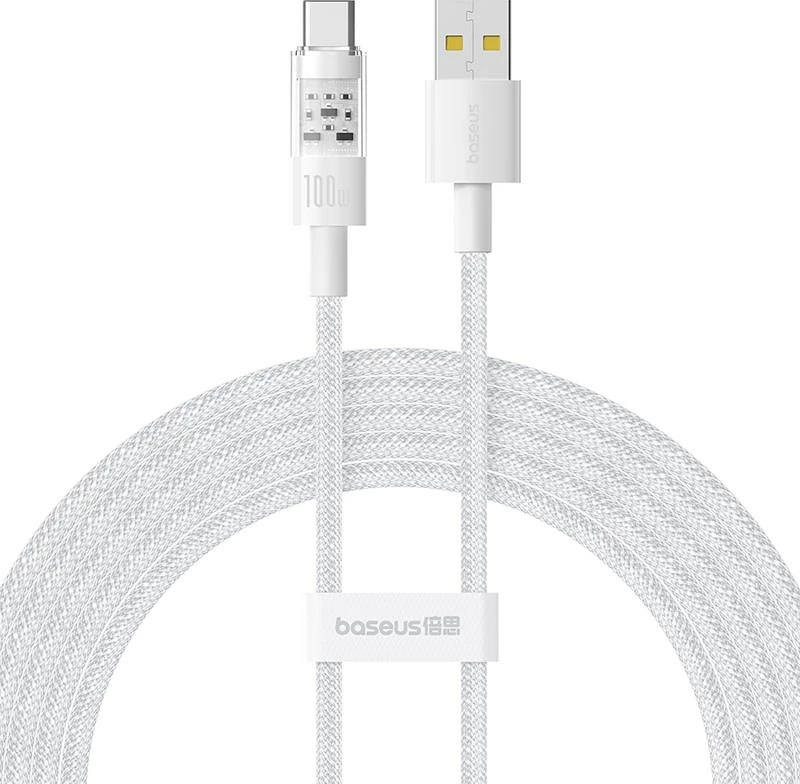 Kabllo USB Baseus Gem, USB A në USB C, 2 m, 100 W, Bardhë