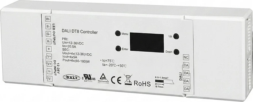 Kontroller DALI Synergy21 EOS 07 DT8 për LED RGBW me OLED, 12-36V DC