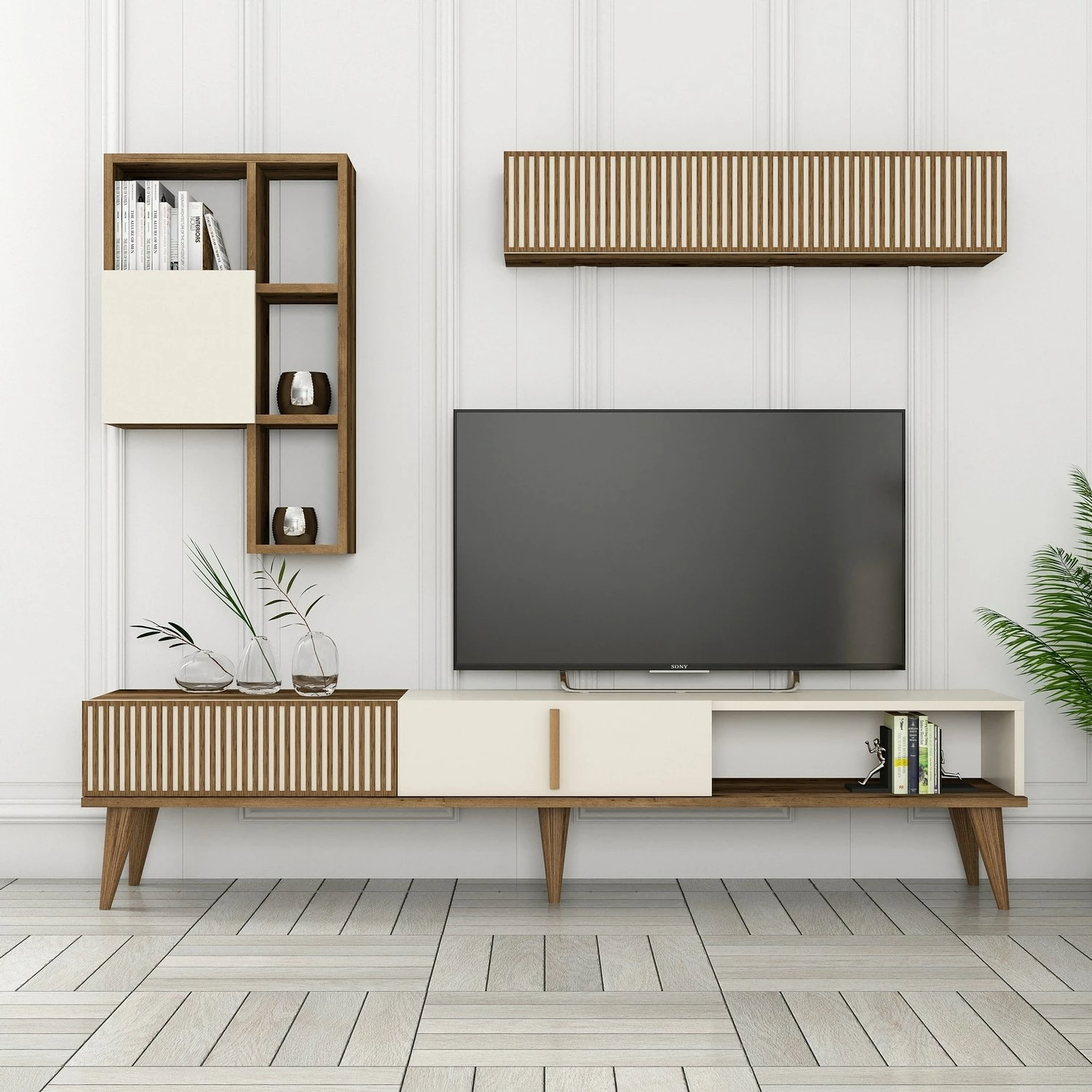 Komodë TV Skye Decor, Milan TV, ngjyrë arre, krem