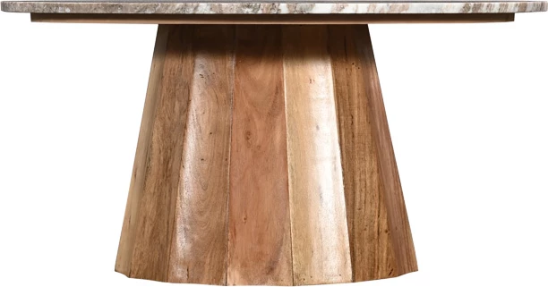 Tavolinë kafeje Ezerdian, dru akacie i fortë, ngjyrë natyrale, sipërfaqe mermeri, D90x45cm