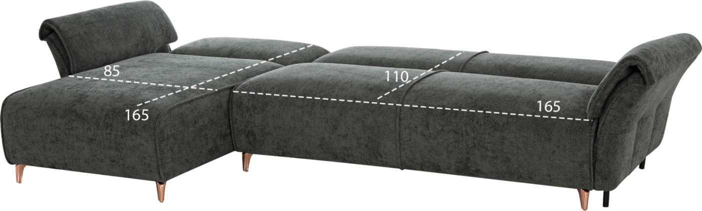 Kënd divan i kthyeshëm, shtrat MAILO, material jeshil, këmbë metalike, 300x145x80cm