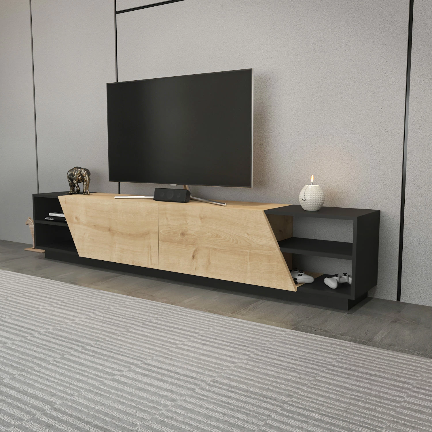 Komodë TV Hanah Home, Rhodes, antracit dhe lis