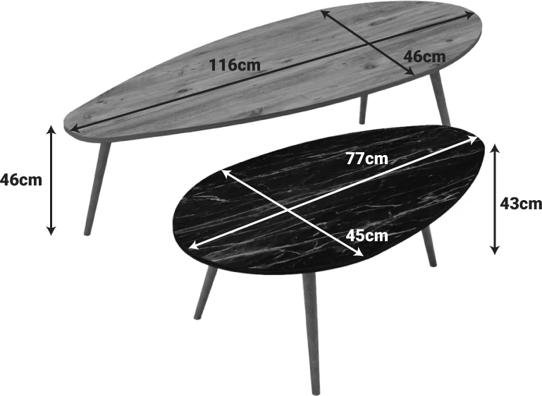 Set tavolina kafeje Monty, 2 copë, ngjyrë natyrale-mermer i zi