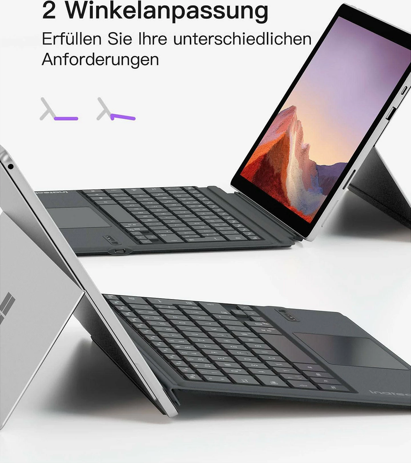 Tastierë Inateck për Surface Go 1-4, QWERTZ, me touchpad, gri
