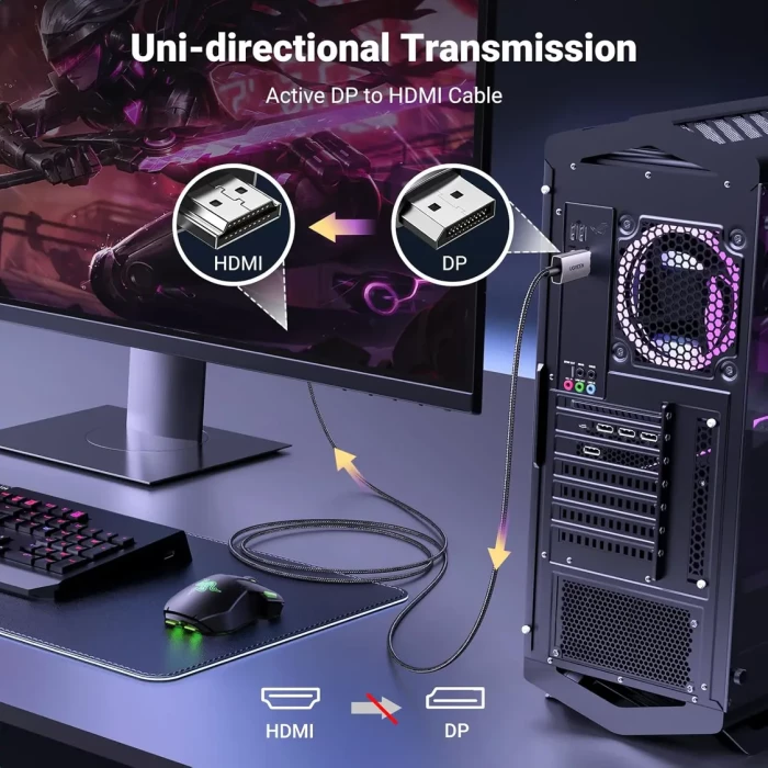 Kabllo DisplayPort në HDMI UGREEN 80397 8K@60Hz 2 m, e zezë/gri