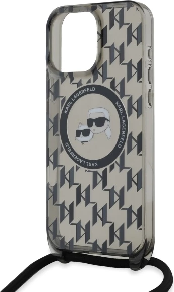 Mbështjellës Karl Lagerfeld IML Crossbody Monogram Karl & Choupette Head MagSafe për iPhone 16 Pro, Zi