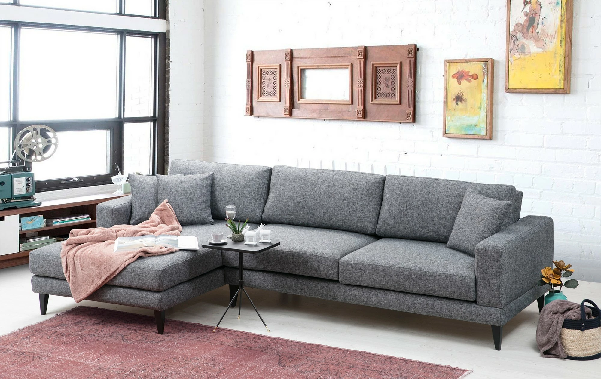 Kënd-sofë krevati Atelier del Sofa, kënd nordik majtas (Chl+3R), ngjyrë gri e errët