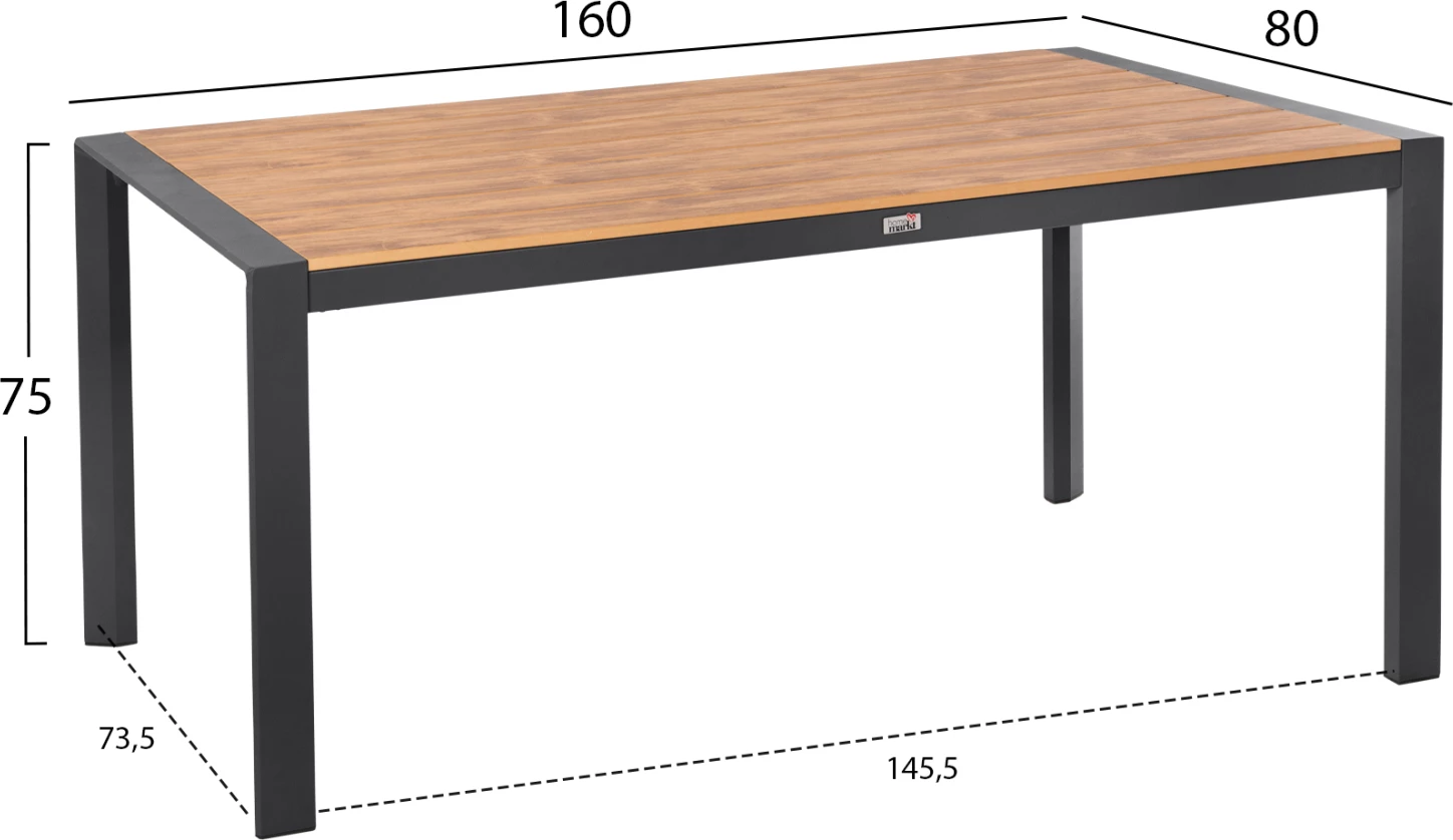Tavolinë për terasë GOYA FH6059.03 alumini, ngjyrë antracit, sipërfaqe tavoline polywood, 160x80x75 cm