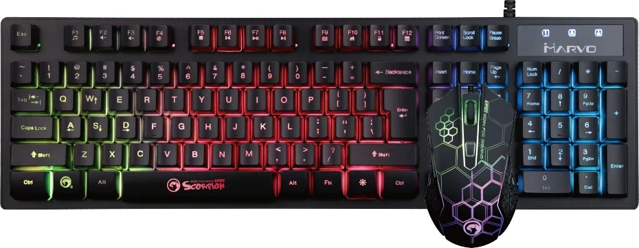 Set tastierë & Maus gaming me kabllo Marvo KM409, 104 taste, anti-ghosting 19 taste, 2400 DPI, RGB, 2n1