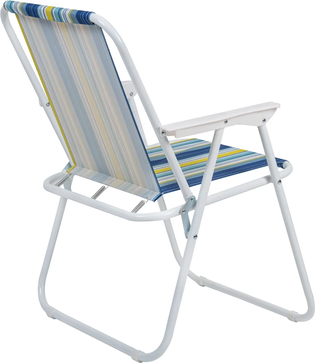 Karrige palosëse për plazh e kamping, material çeliku i bardhë, pëlhurë me vija blu, Jette, 53x56x73cm