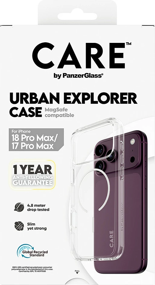 Mbështjellës PanzerGlass CARE Urban Explorer për iPhone 17 Pro Max, MagSafe, transparent me unazë të bardhë