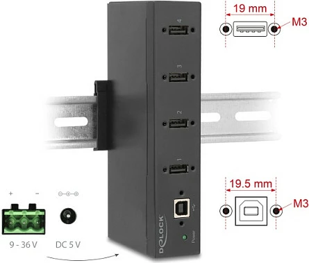 USB Hub DeLOCK 60686, USB 2.0, 4x USB-A, USB-B, 480 Mbit/s, 1.8 m, metal, i zi