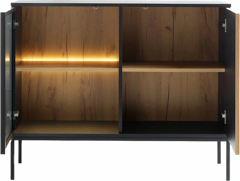 Komodë Mystery me 2 dyer, ngjyrë natyrale e errët dhe e zezë, 104x39x83cm