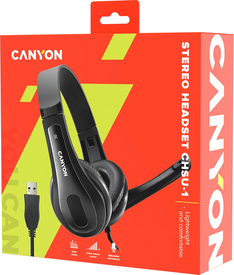 Kufje me mikrofon CANYON CHSU-1 USB, kabllo 2 m, stereo, të zeza