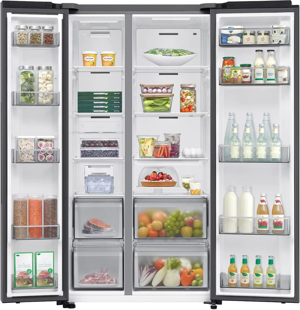 Frigorifer Side by Side Samsung RS70F65QETEO 659 L, AI Energy Mode, Mono Cooling, Wi‑Fi SmartThings, klasa energjike E, 36 dBA, argjend metalik mat