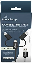Kabllo karikimi dhe sinkronizimi MediaRange MRCS246, USB-A në USB-C/Micro USB/Lightning, 1m, e zezë