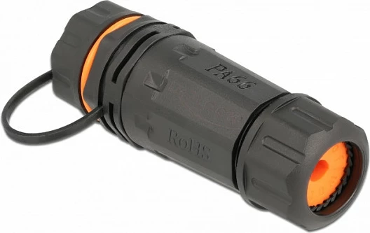 Lidhës rrjeti RJ45 DeLOCK Cat6a, Female/Female, IP68, zi/portokalli