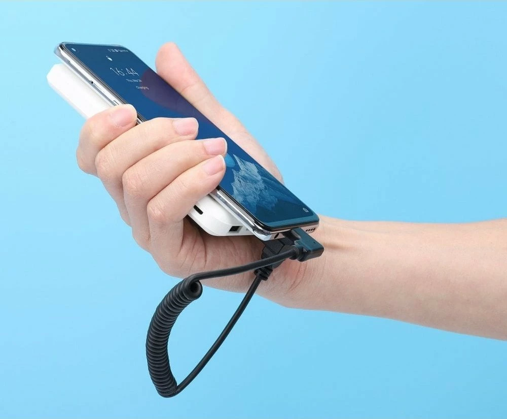 Kabllo USB-C Manhattan 356213, spiral, 60W/3A, 35-100 cm, pa data, e zezë