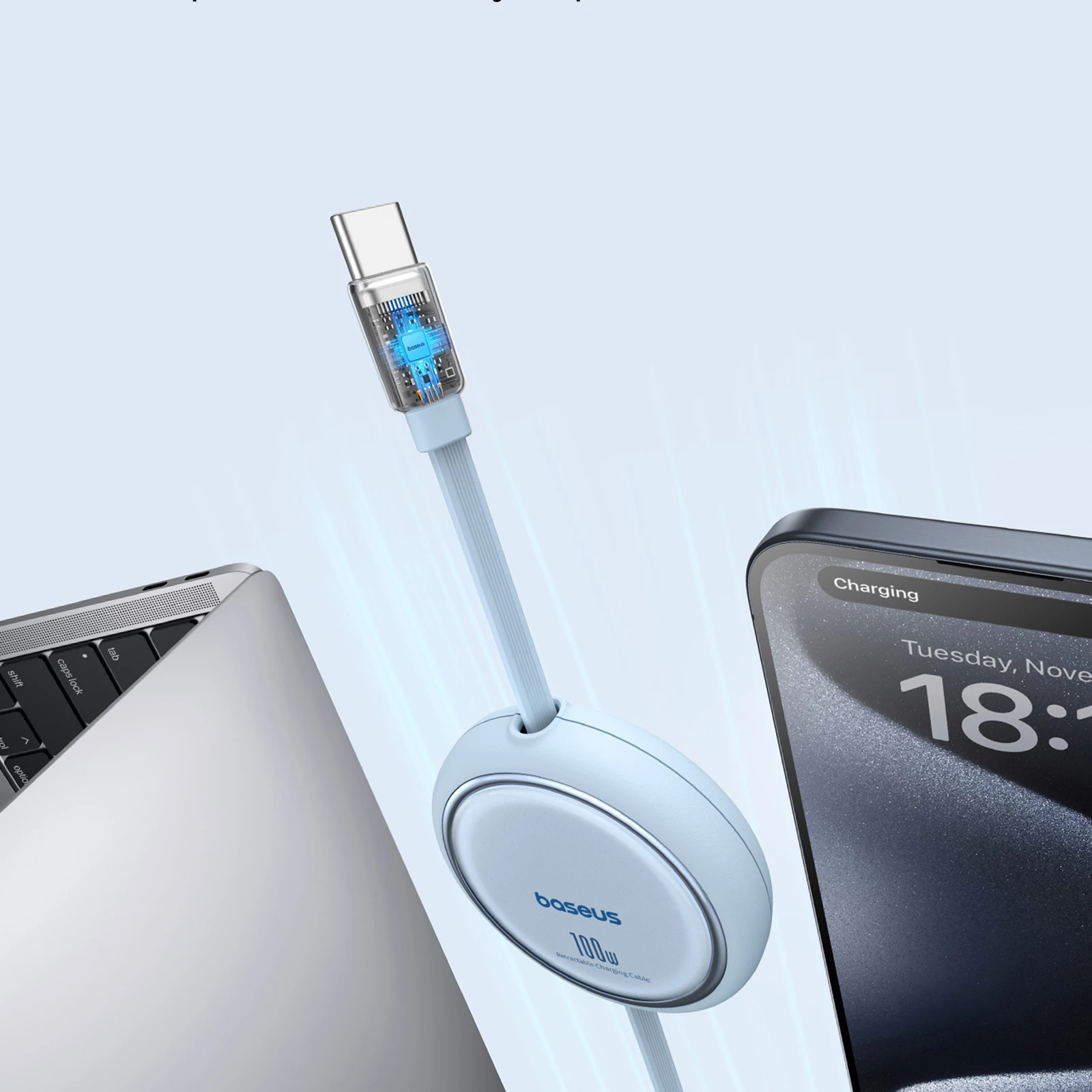 Kabllo Baseus Free2Draw Mini USB-C në USB-C, 100W, 1m, kaltër