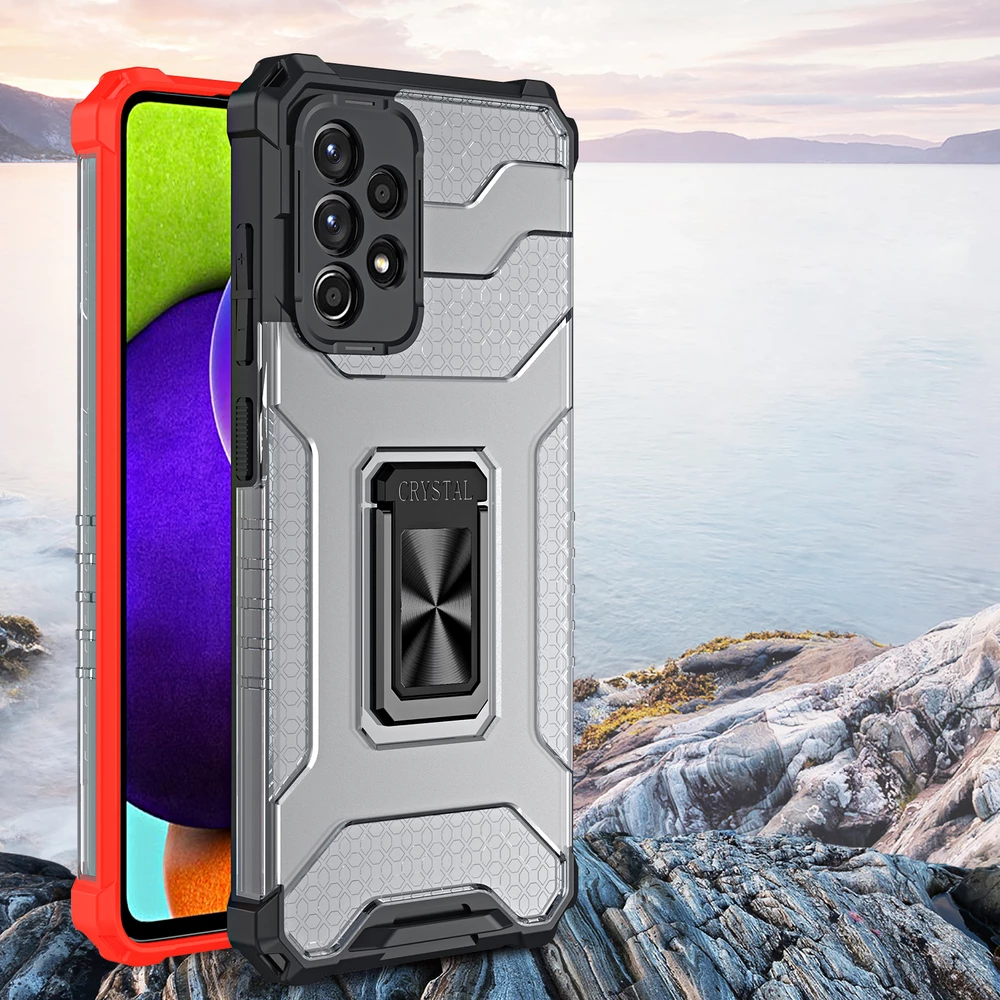 Mbështjellës Hurtel Crystal Ring Case për Samsung Galaxy A72, me këmbë mbështetëse, i zi